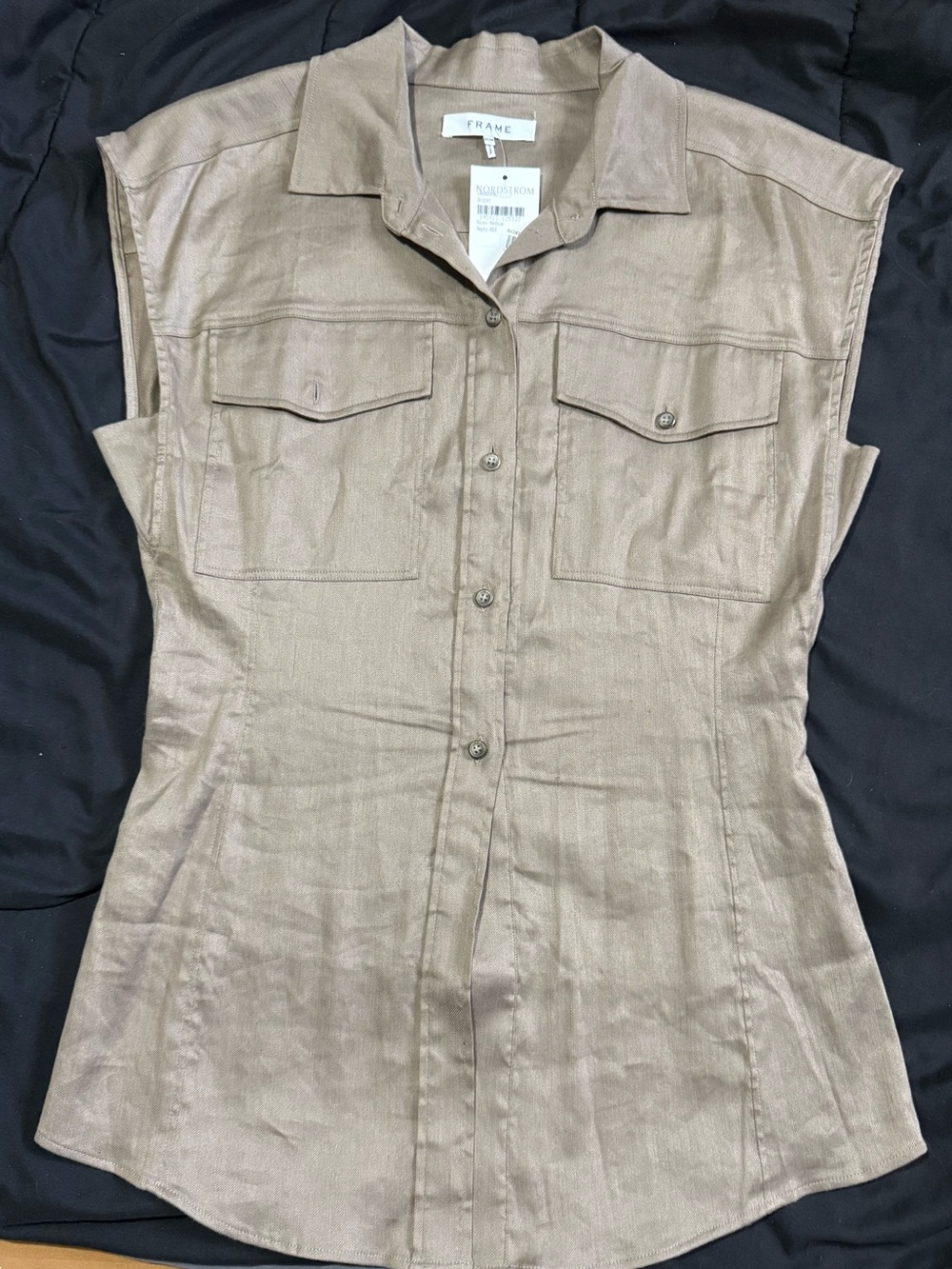 FRAME NWT Sleeveless Utility Button Front Top Taupe Size M